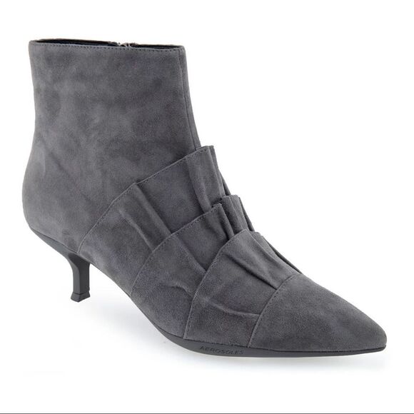 AEROSOLS Loloa Women's Kitten Heel Ankle Boot‎ in Dark Grey Genuine Suede 6M NWT - Picture 2 of 12